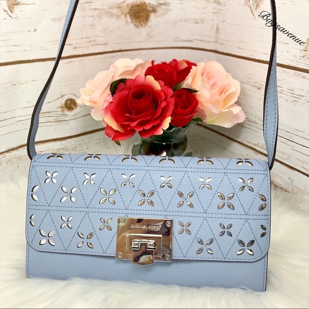Michael Kors Tina pale blue silve floral crossbody - Picture 5 of 7
